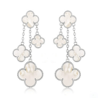 [Gaonasi]CLOVER EARRINGS WHITE MOP 4 MOTIFS SILVER