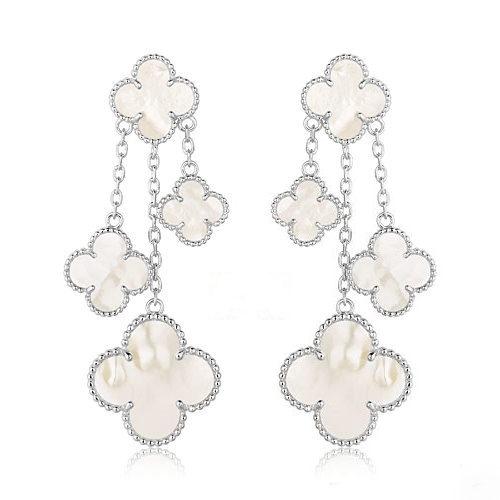 [Gaonasi]CLOVER EARRINGS WHITE MOP 4 MOTIFS SILVER