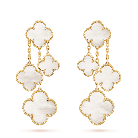 [Gaonasi]CLOVER EARRINGS WHITE MOP 4 MOTIFS GOLD