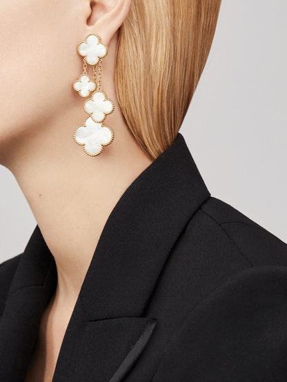 [Gaonasi]CLOVER EARRINGS WHITE MOP 4 MOTIFS GOLD