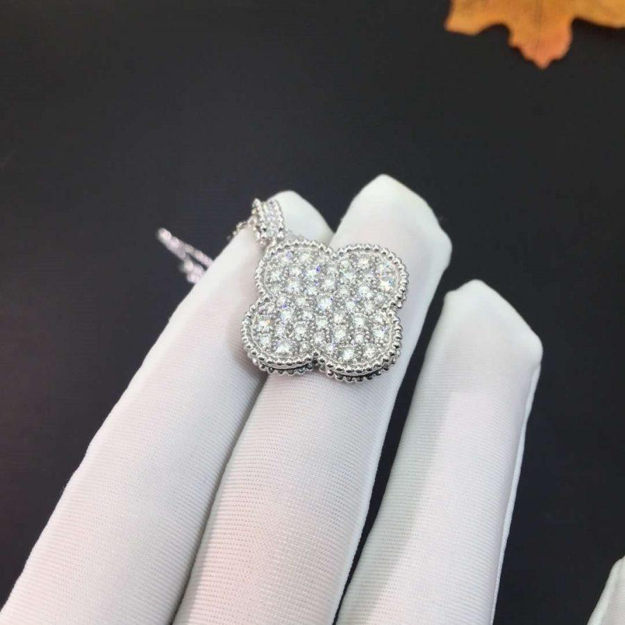 [Gaonasi]CLOVER 25MM SILVER FULL DIAMOND BIG CLOVER NECKLACE