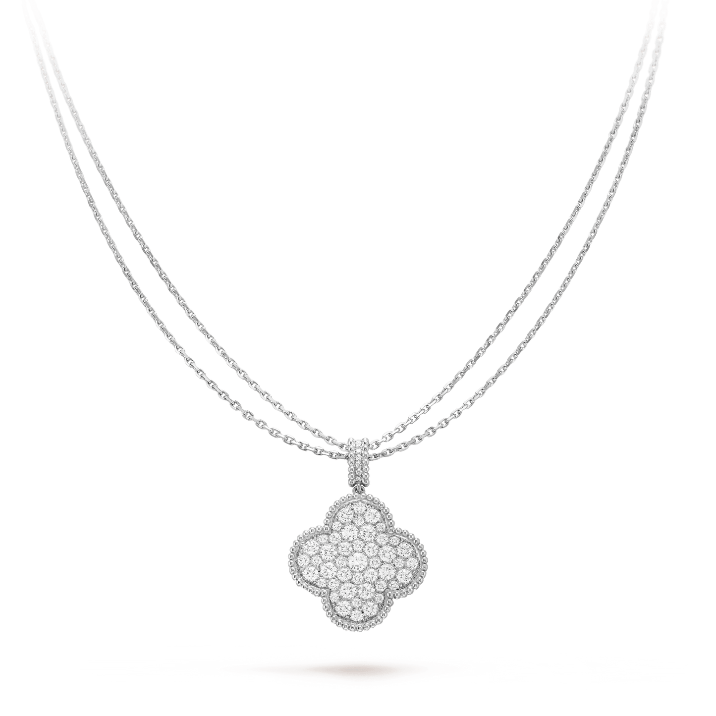 [Gaonasi]CLOVER 25MM SILVER FULL DIAMOND BIG CLOVER NECKLACE