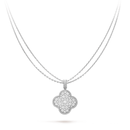 [Gaonasi]CLOVER 25MM SILVER FULL DIAMOND BIG CLOVER NECKLACE