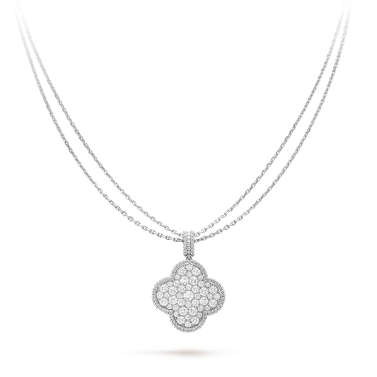 [Gaonasi]CLOVER 25MM SILVER FULL DIAMOND BIG CLOVER NECKLACE