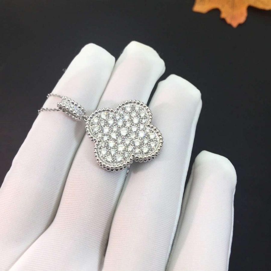 [Gaonasi]CLOVER 25MM SILVER FULL DIAMOND BIG CLOVER NECKLACE