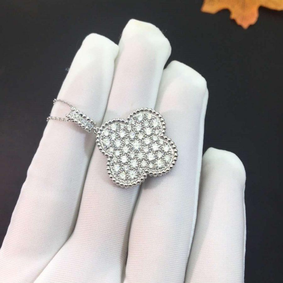 [Gaonasi]CLOVER 25MM SILVER FULL DIAMOND BIG CLOVER NECKLACE