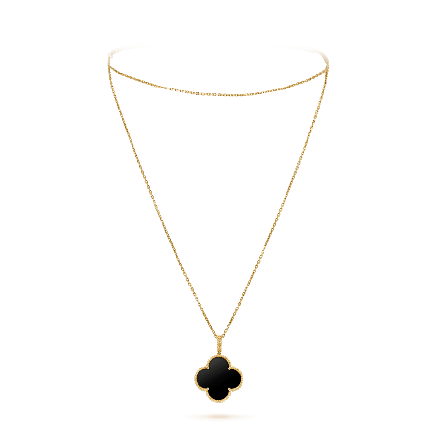 [Gaonasi]CLOVER 25MM GOLD ONYX BIG CLOVER NECKLACE