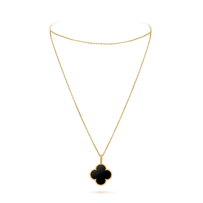 [Gaonasi]CLOVER 25MM GOLD ONYX BIG CLOVER NECKLACE