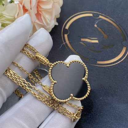 [Gaonasi]CLOVER 25MM GOLD ONYX BIG CLOVER NECKLACE
