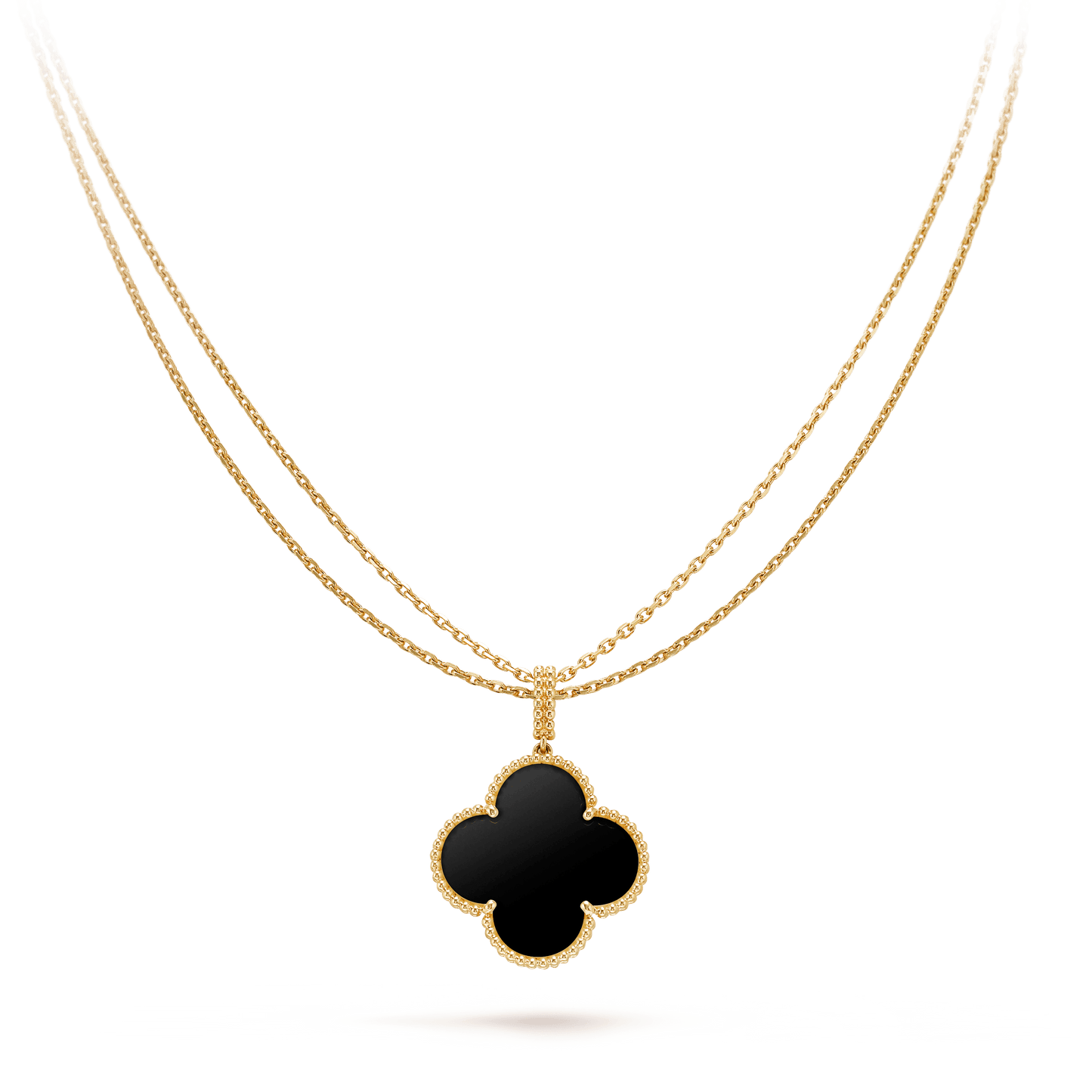 [Gaonasi]CLOVER 25MM GOLD ONYX BIG CLOVER NECKLACE