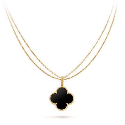 [Gaonasi]CLOVER 25MM GOLD ONYX BIG CLOVER NECKLACE