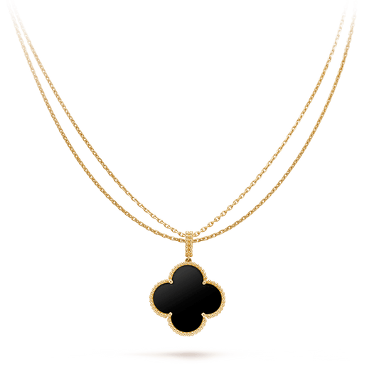 [Gaonasi]CLOVER 25MM GOLD ONYX BIG CLOVER NECKLACE