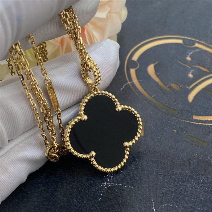 [Gaonasi]CLOVER 25MM GOLD ONYX BIG CLOVER NECKLACE