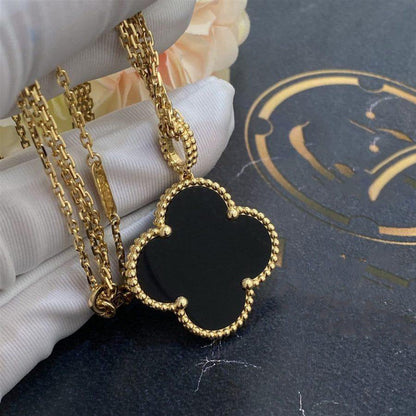 [Gaonasi]CLOVER 25MM GOLD ONYX BIG CLOVER NECKLACE