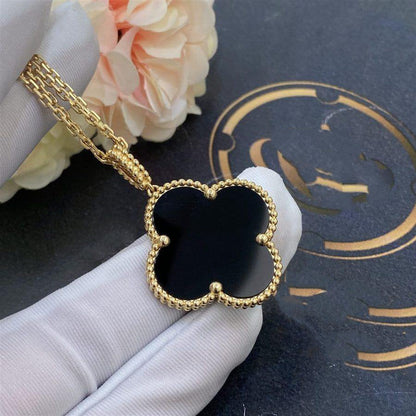 [Gaonasi]CLOVER 25MM GOLD ONYX BIG CLOVER NECKLACE