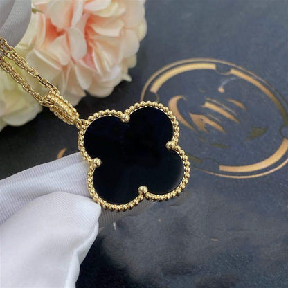 [Gaonasi]CLOVER 25MM GOLD ONYX BIG CLOVER NECKLACE