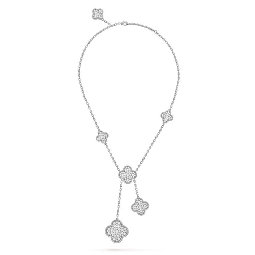 [Gaonasi]CLOVER 5 MOTIFS SILVER DIAMONDS NECKLACE