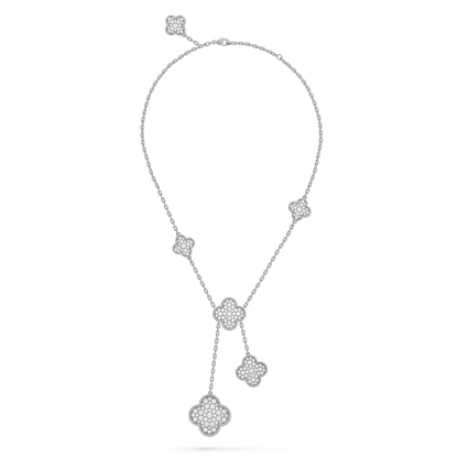[Gaonasi]CLOVER 5 MOTIFS SILVER DIAMONDS NECKLACE