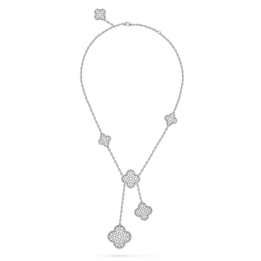 [Gaonasi]CLOVER 5 MOTIFS SILVER DIAMONDS NECKLACE