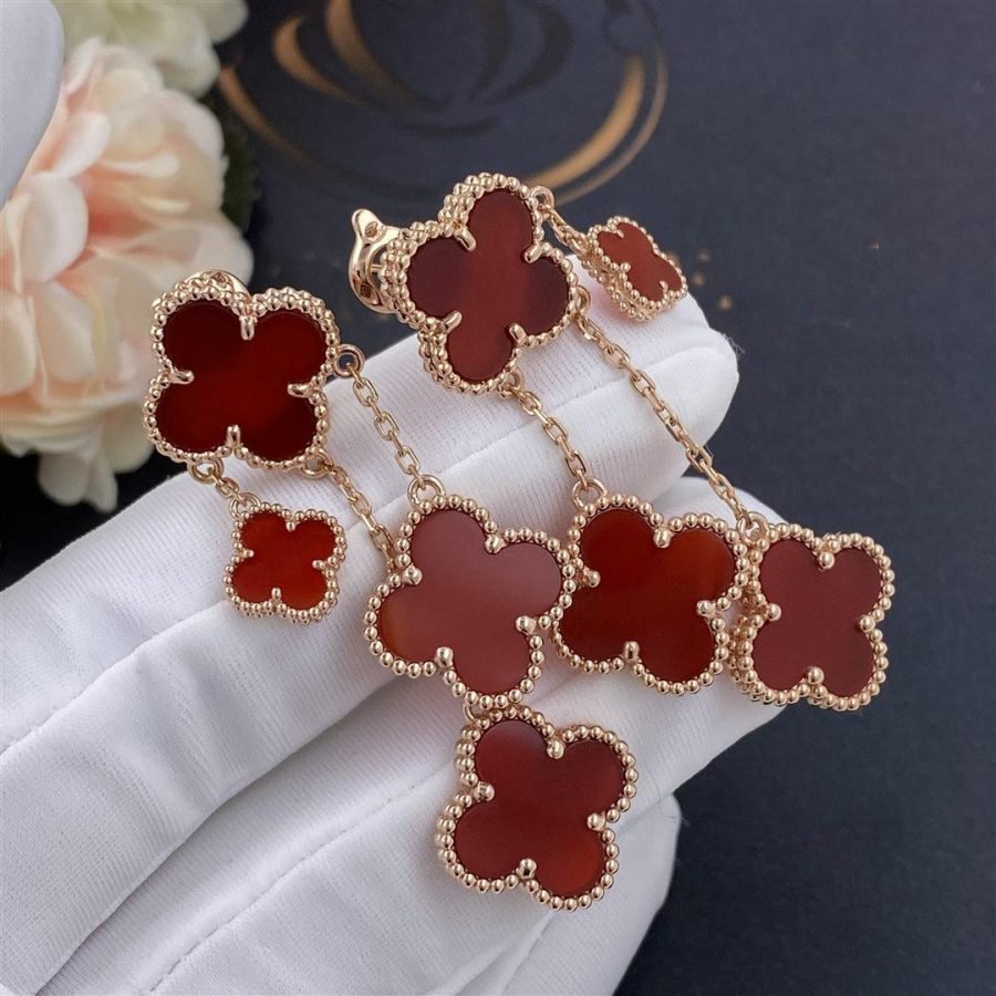 [Gaonasi]CLOVER EARRINGS CARNELIAN 4 MOTIFS PINK GOLD