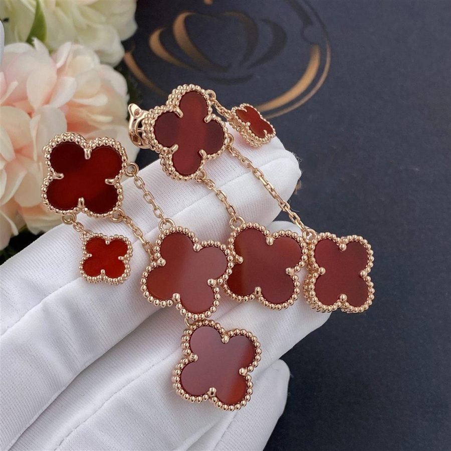 [Gaonasi]CLOVER EARRINGS CARNELIAN 4 MOTIFS PINK GOLD
