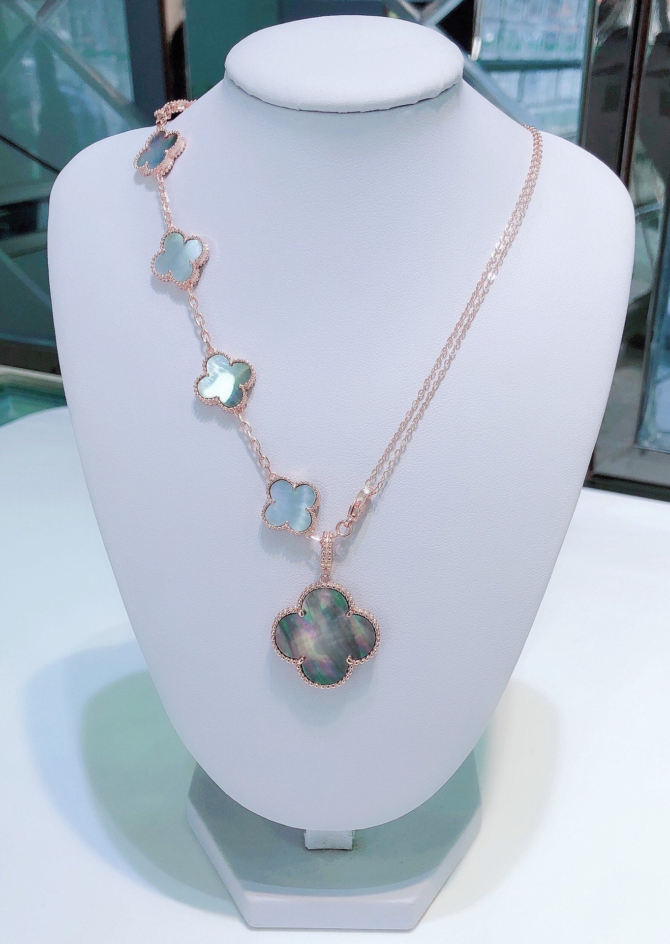 [Gaonasi]COMBINED BRACELET 5 MOTIFS AND NECKLACE DARK MOP ROSE GOLD