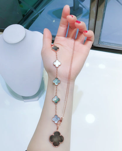 [Gaonasi]COMBINED BRACELET 5 MOTIFS AND NECKLACE DARK MOP ROSE GOLD