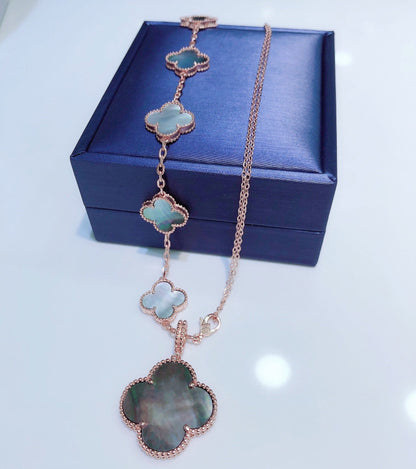 [Gaonasi]COMBINED BRACELET 5 MOTIFS AND NECKLACE DARK MOP ROSE GOLD
