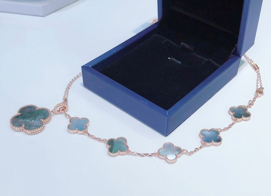 [Gaonasi]COMBINED BRACELET 5 MOTIFS AND NECKLACE DARK MOP ROSE GOLD