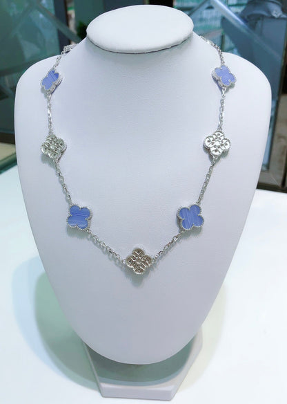 [Gaonasi]CLOVER 10 MOTIFS CHALCEDONY DIAMONDS SILVER NECKLACE