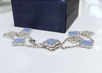 [Gaonasi]CLOVER 10 MOTIFS CHALCEDONY DIAMONDS SILVER NECKLACE