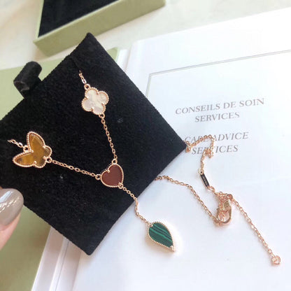 [Gaonasi]LUCKY SPRING 4 MOTIFS ROSE GOLD NECKLACE