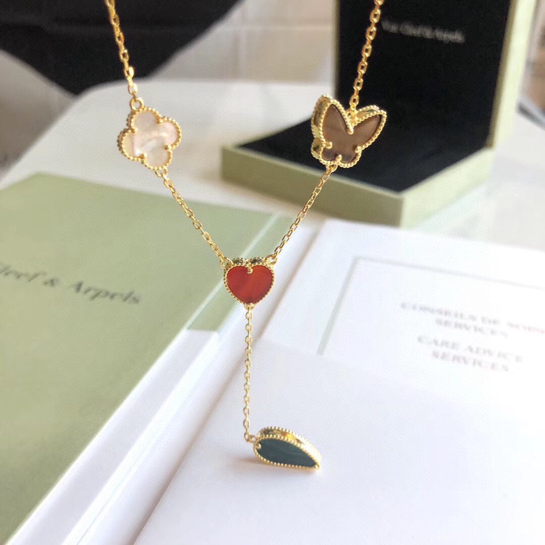 [Gaonasi]LUCKY SPRING 4 MOTIFS ROSE GOLD NECKLACE