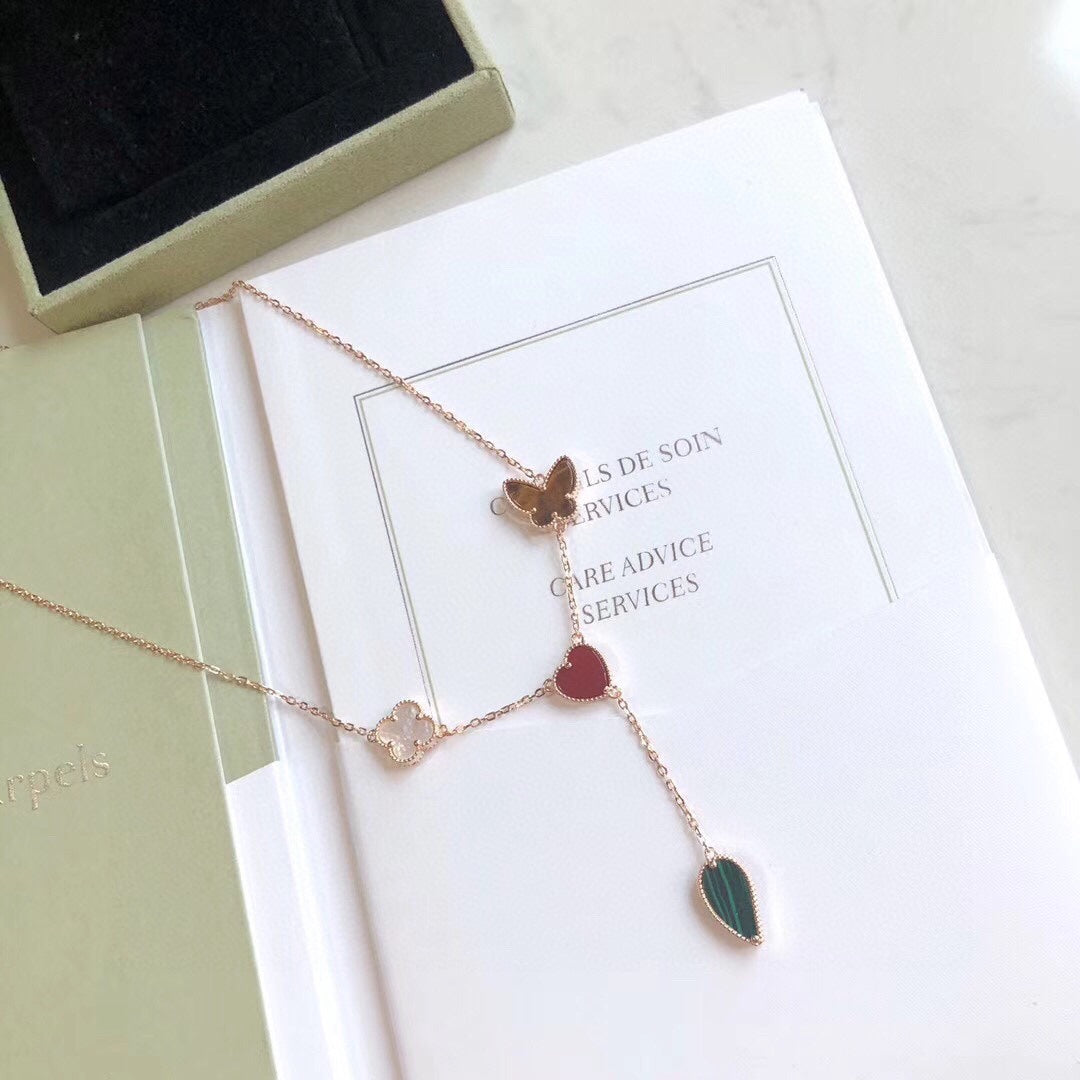 [Gaonasi]LUCKY SPRING 4 MOTIFS ROSE GOLD NECKLACE
