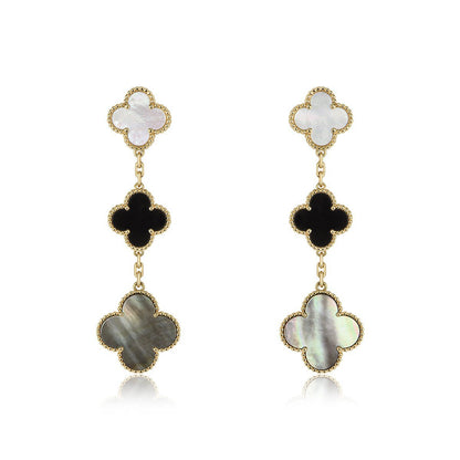 [Gaonasi]CLOVER EARRINGS GOLD ONYX MOP 3 MOTIF