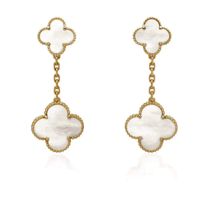 [Gaonasi]CLOVER 2 MOTIF WHITE MOP EARRINGS