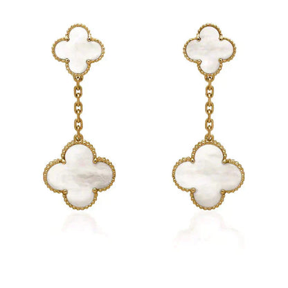 [Gaonasi]CLOVER 2 MOTIF WHITE MOP EARRINGS